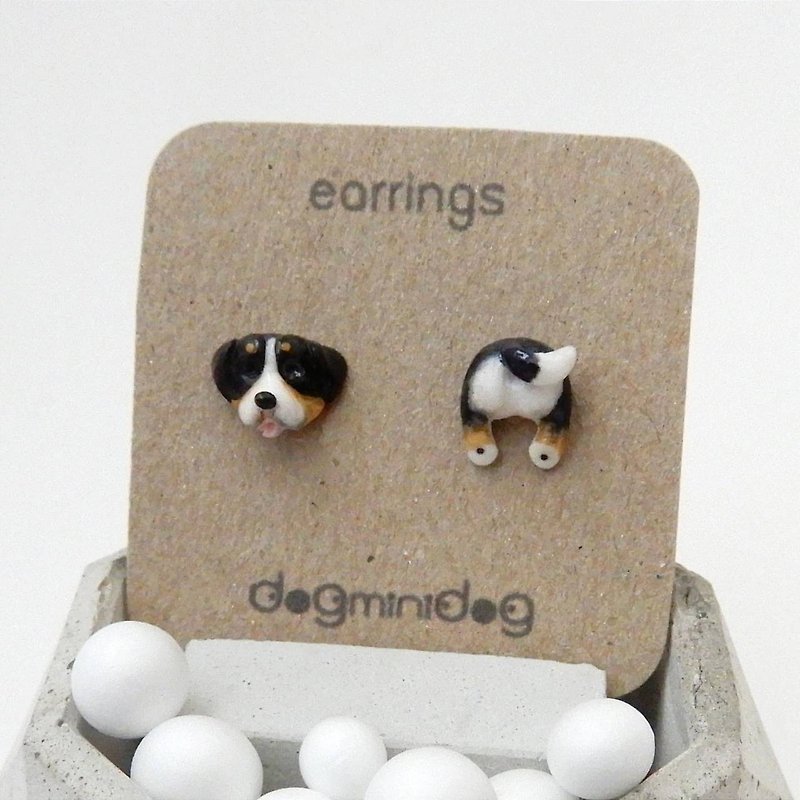 ต่างหู Bernese Mountain Dog พร้อมกล่องกระดาษคราฟท์ (Handmade) - ต่างหู - วัสดุอื่นๆ 