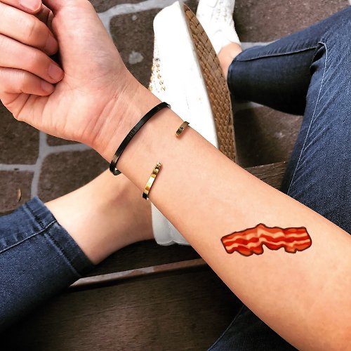 OhMyTat OhMyTat 培根煙肉 Bacon 刺青圖案紋身貼紙 (2 張)