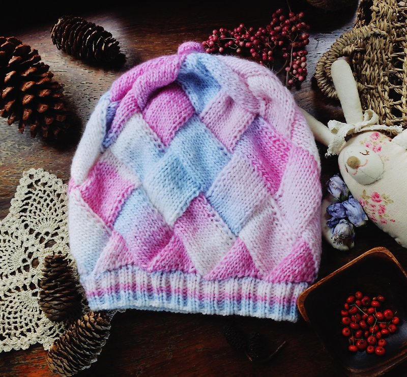手作りの手作り - ピンクのロマンチックな格子帽子 - ウールの帽子 - 帽子 - ウール ピンク