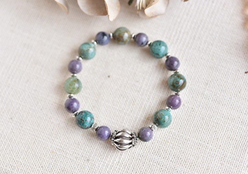 Jade phoenix Stone+ blue-purple blue line Stone+ horizontal grain faceted beads sterling silver bracelet - Bracelets - Crystal Purple