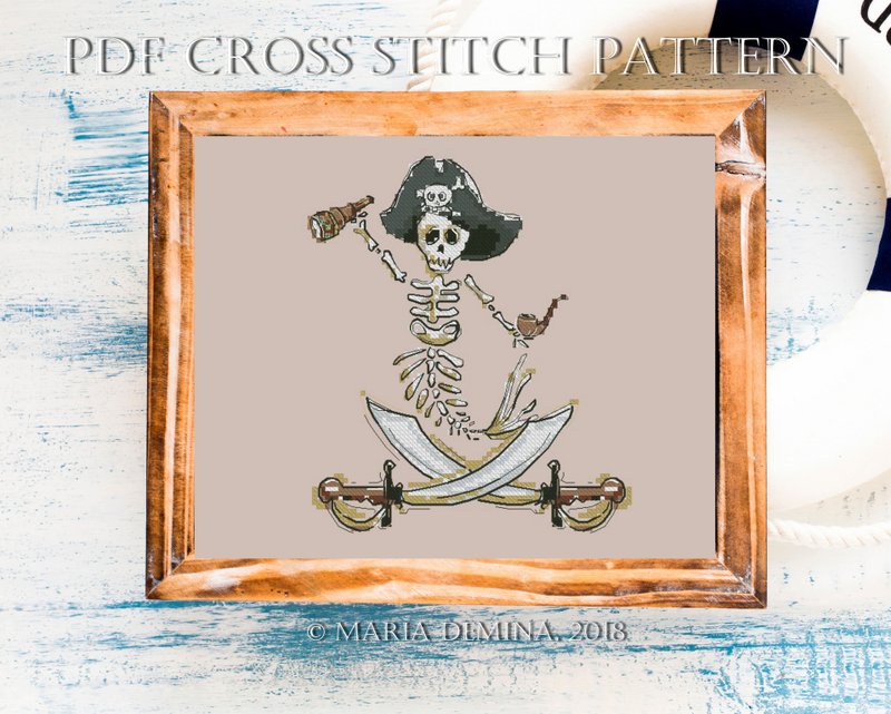 Merman Pirate Skeleton PDF cross stitch pattern - คอร์สงานฝีมือ/หนังสือคู่มือ - วัสดุอื่นๆ 