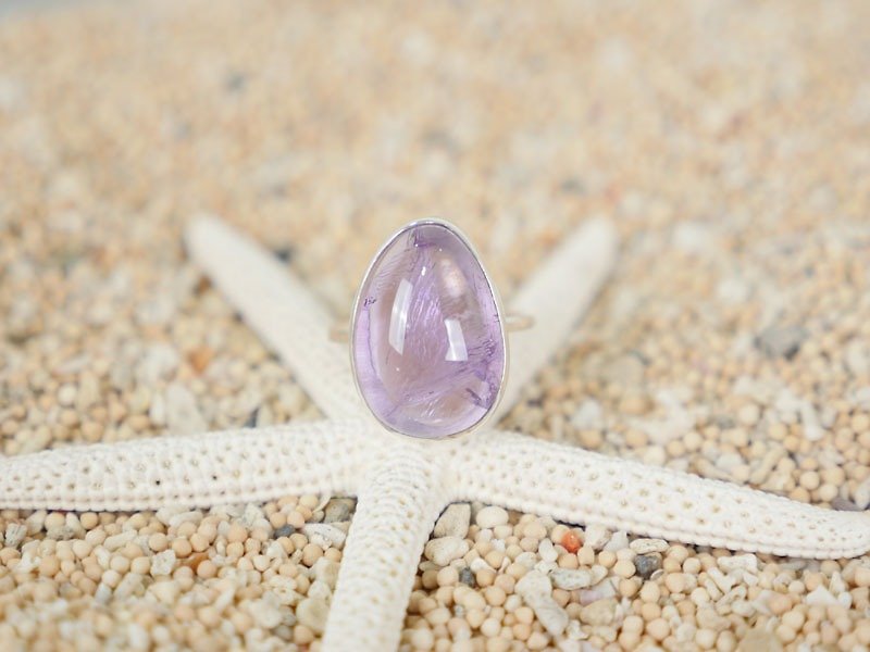 大きなアメジストのシルバーリング - 戒指 - 石頭 紫色