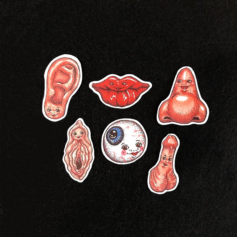 Mysterious Human Organs Friends Sticker Set 6 or 4 - Stickers - Paper 
