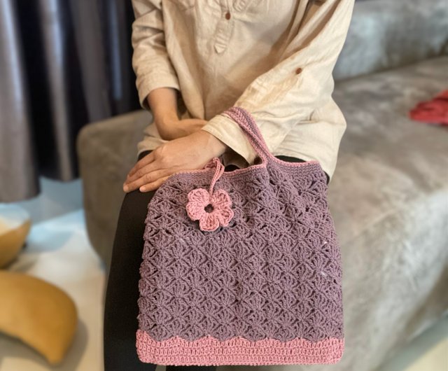 かぎ針バッグスクエアハンドバッグ - ショップ Knits And Woven