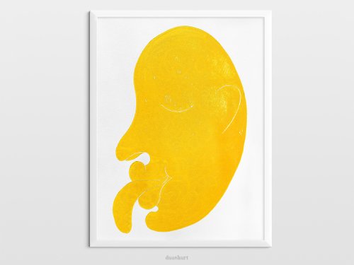 daashart Original face artwork Linocut print Yellow abstract modern wall art Housewarming