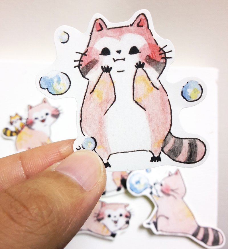 Raccoon's hand stickers-a set of six - สติกเกอร์ - กระดาษ สีนำ้ตาล