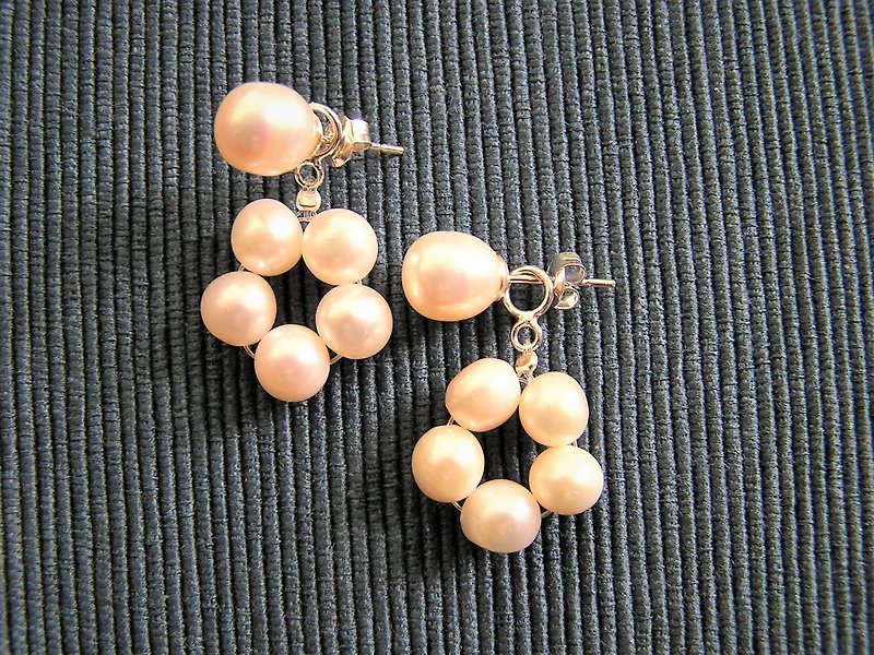 100% own hand-made design 925 sterling silver summer flower series freshwater pearl earrings - Earrings & Clip-ons - Pearl White