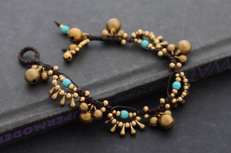 Turquoise Beads Bracelets, Brass Beaded Bracelets Chandelier Woven Beaded Cuff  - สร้อยข้อมือ - โลหะ สีน้ำเงิน
