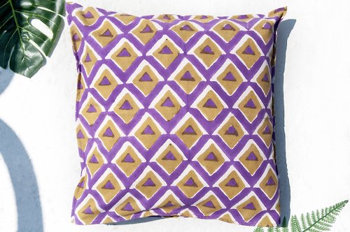 omhandmade 印度手工木刻印抱枕套 純棉抱枕套 手工印花抱枕套-法式紫色芥黃