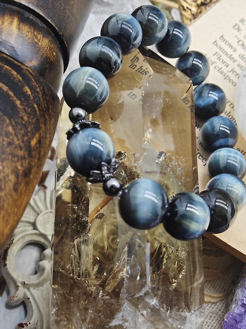 zen crystal jewelry 礦石設計 天然藍虎眼手串|強光感|拉絲感|願望之石|Tiger's eye blie
