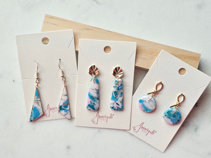 Sky and Ocean|Polymer clay earrings - Earrings & Clip-ons - Pottery 