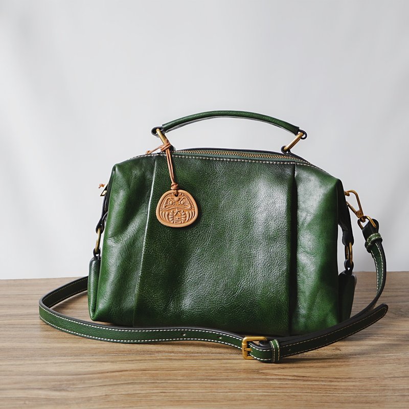 Hand-dyed 2-way bag for women, genuine leather, shoulder bag, handbag, casual commuter bag, crossbody, green - Messenger Bags & Sling Bags - Genuine Leather Green