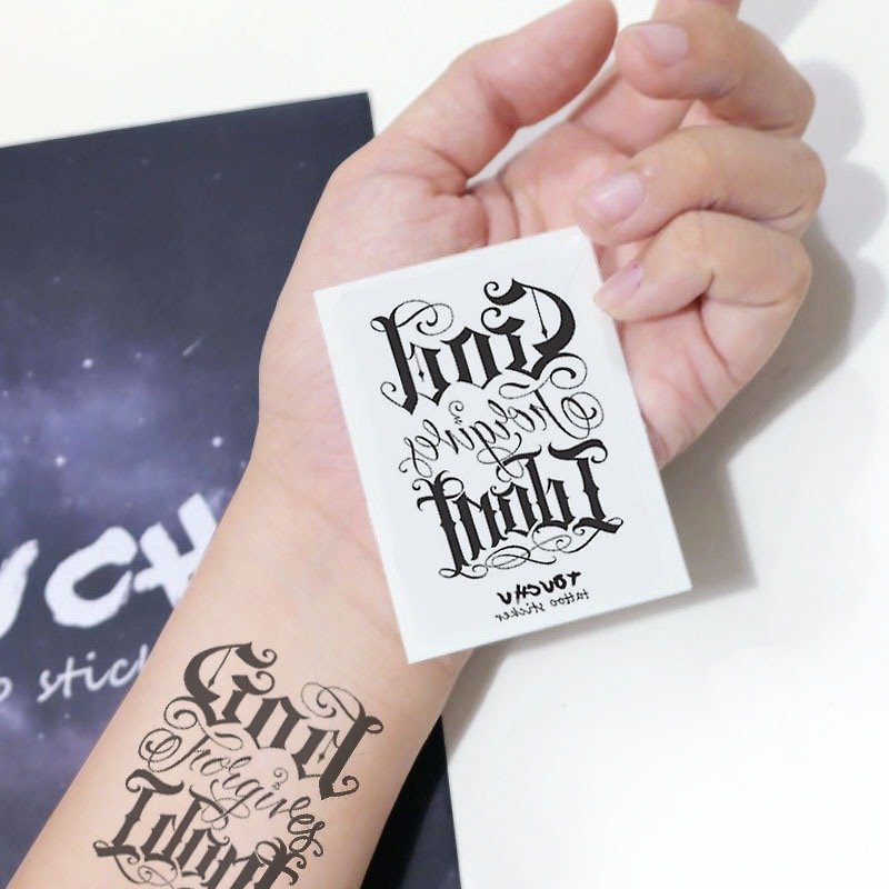 TU tattoo sticker - God forgive idiot / tattoos / waterproof tattoo / Original / tattoo sticker - สติ๊กเกอร์แทททู - กระดาษ สีดำ