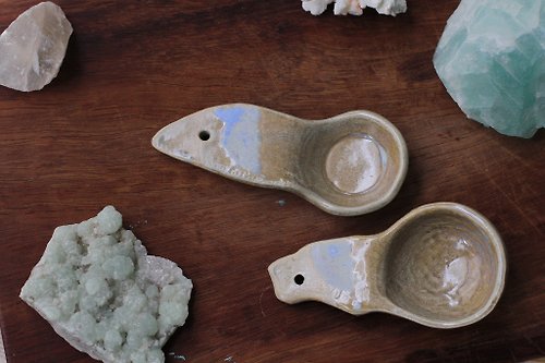 波力兔手作舍 純手捏一抹藍小鳥形象陶瓷湯匙/陶匙(1對)