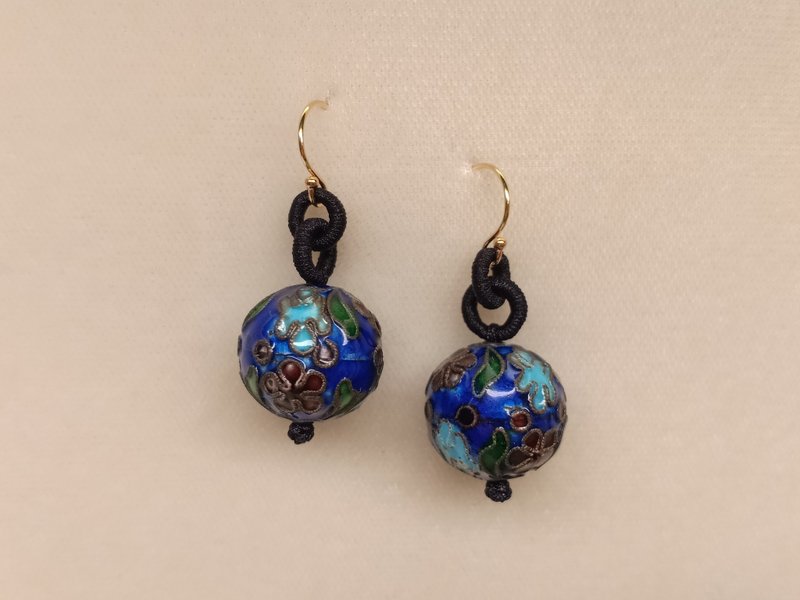 Old cloisonné flower enamel hand-woven earrings - ต่างหู - วัตถุเคลือบ สีน้ำเงิน