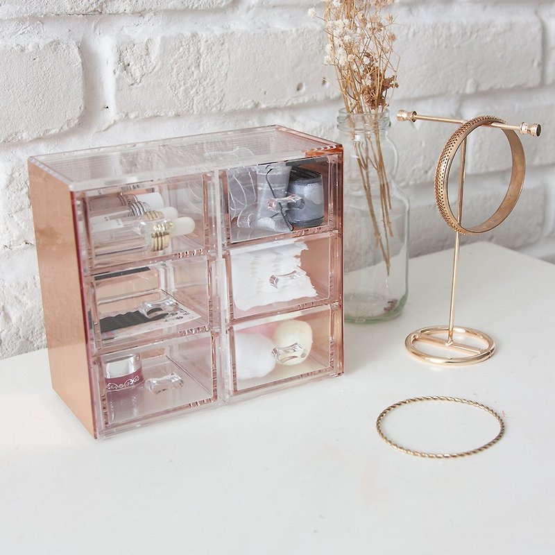 Metal Color Acrylic Stackable Organize 6 Drawers (Rose Gold) - Storage - Acrylic Pink