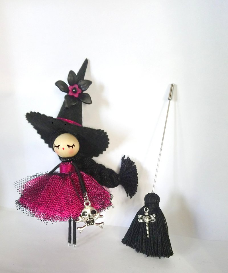 魔女ブローチ人形 - ブローチ - 木製 パープル