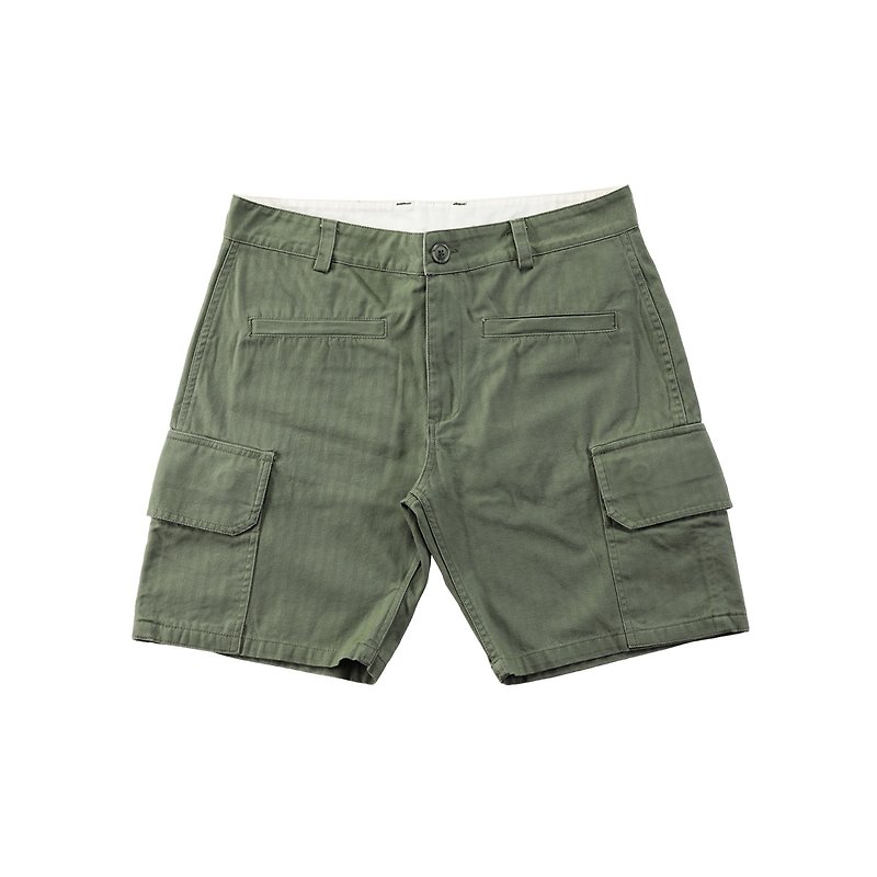 Sand Dust Department Store‧Sweet Cone Cover Embroidered Front Pocket Shorts Army Green - กางเกง - ผ้าฝ้าย/ผ้าลินิน สีเขียว