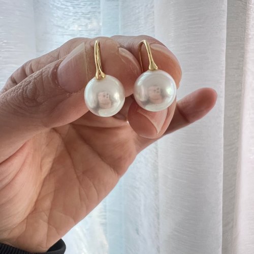 Ellajo Bijoux 金滴珍光 天然大顆白色圓形珍珠耳鉤