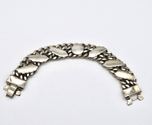 50s USA vintage silver leaf design bracelet - Shop panic-art