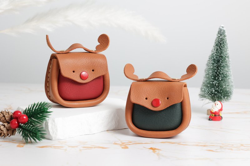 Christmas Elk Small Waste Bag DIY_Handmade Coin Purse and Headphone Bag_Group bookings welcome - Leather Goods - Genuine Leather 