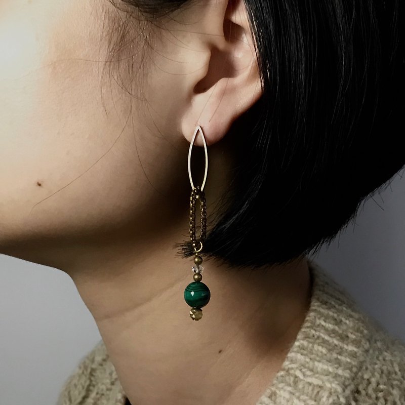 • • Peacock spring Stone Gemstone earrings - Earrings & Clip-ons - Other Metals Green