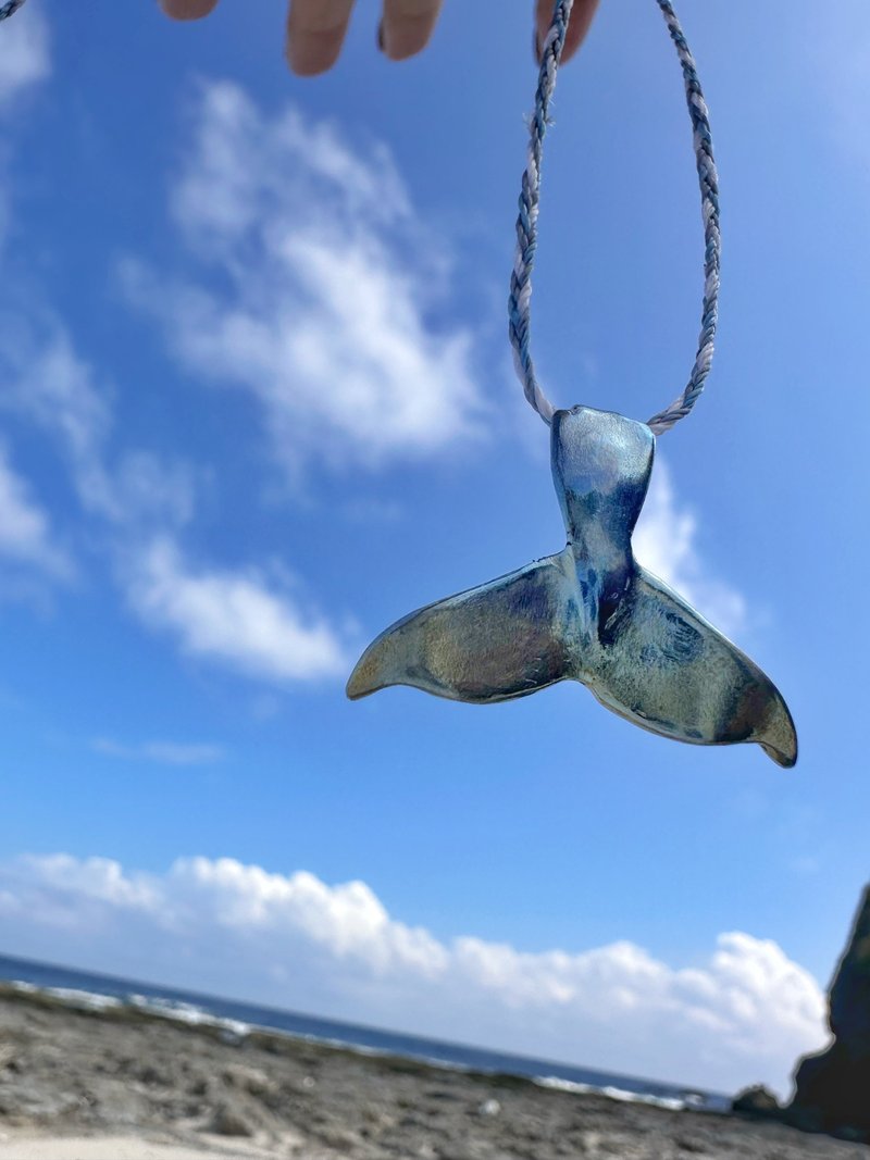 Pure titanium handmade fish tail necklace • Dolphin tail - Necklaces - Other Metals Blue