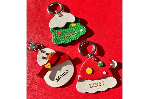 Aeon Leather Studio Personalized Leather Dog Tag - Santa Hat, Tree, Snowman