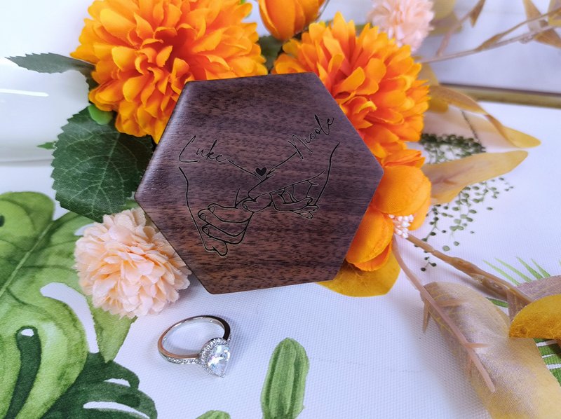 Wedding Ring Box, Walnut Double Slot Ring Box, Hexagonal Ring Box - Items for Display - Wood 