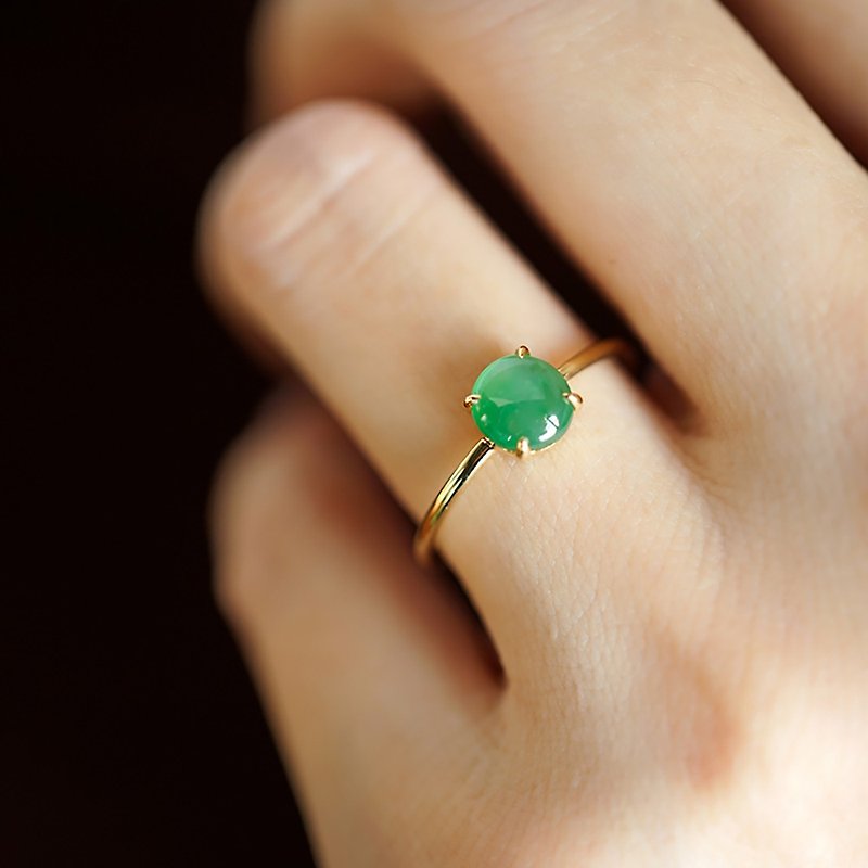 素款小綠豆兒18K黃金翡翠戒指 未時鑲嵌天然缅甸陽綠玉石環氣質女