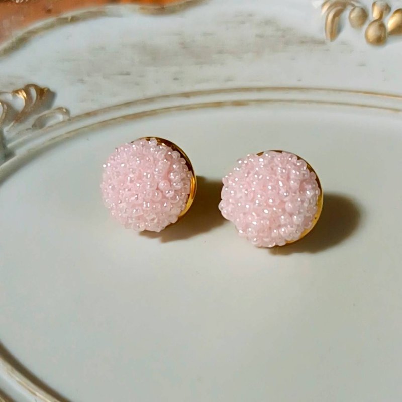 Baby pink cute round dot earrings Gold color Surgical stainless Stainless Steel - Earrings & Clip-ons - Other Materials 