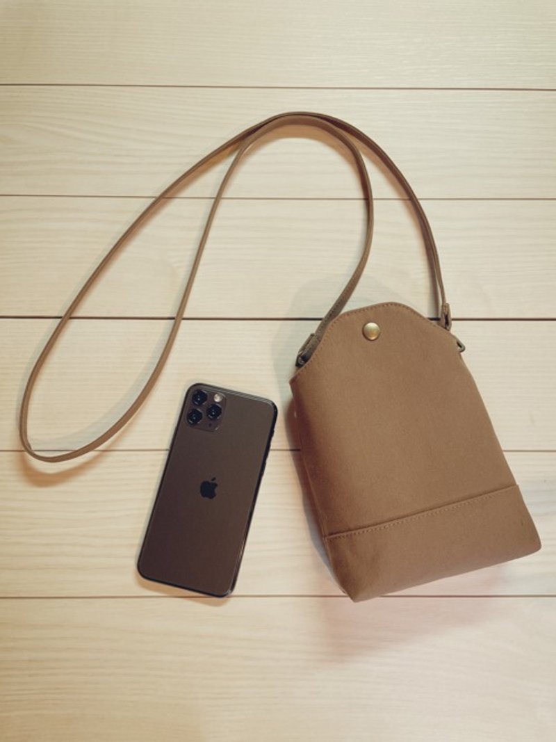 倉敷帆布　スマホポシェット　ミニ　サコッシュ　スマホショルダー　スマホポーチ　くすみ　 くすみカラー　　カフェオレ - 側背包/斜背包 - 棉．麻 