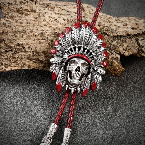 MF select 印地安骷髏酋長 保羅領帶 Bolo Tie 真皮 皮革項鍊 皮繩領帶