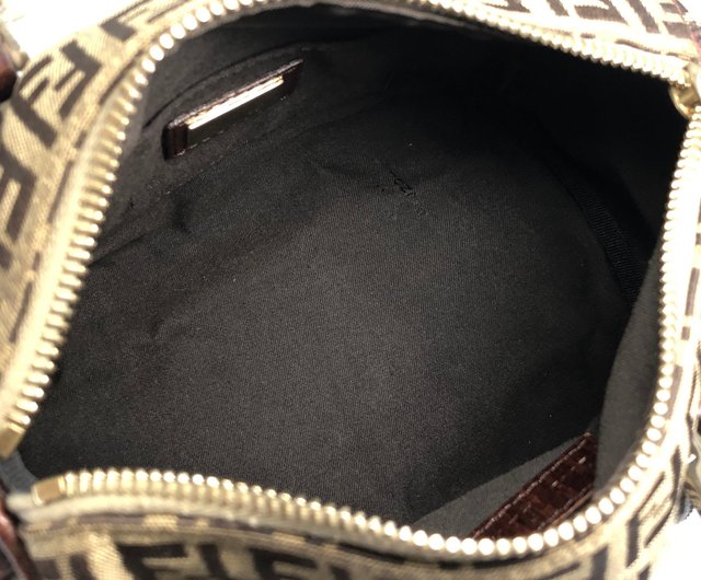 FENDI ズッキーノ ミニボストン ハンドバッグキャンバス 牛革ネイビー