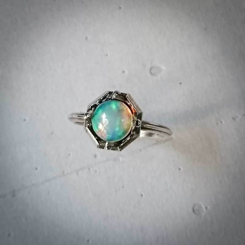 Green Opal Retro Silver Ring - General Rings - Gemstone 