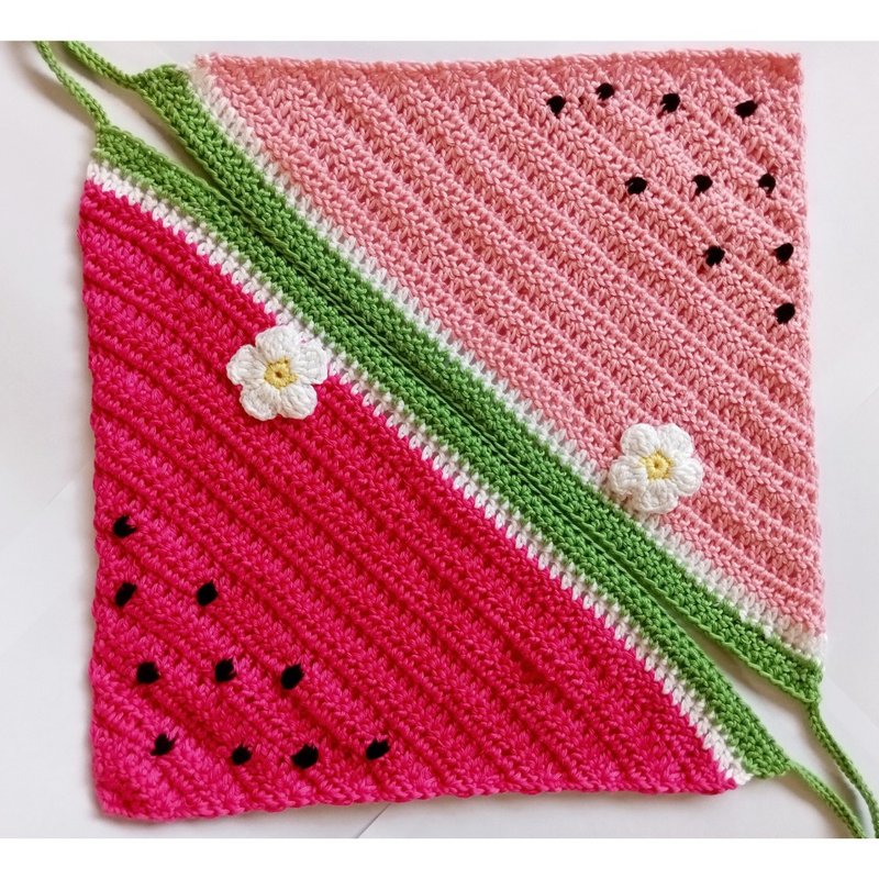 Crochet Bandana Watermelon Triangle Headband Handmade - Hair Accessories - Acrylic Pink