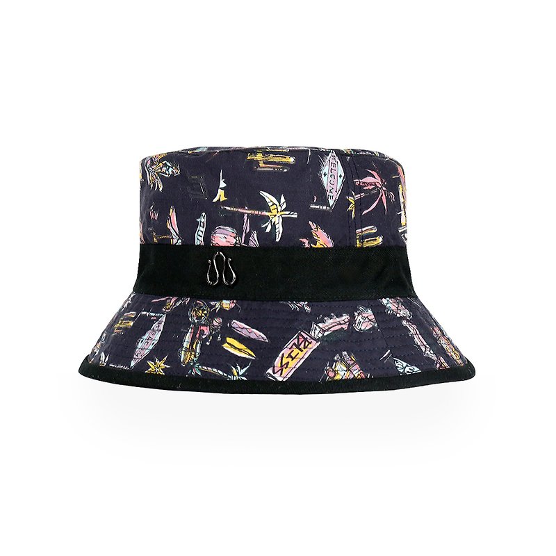 Xia Ying unisex double-sided bucket hat (black and blue) - Hats & Caps - Other Materials Black