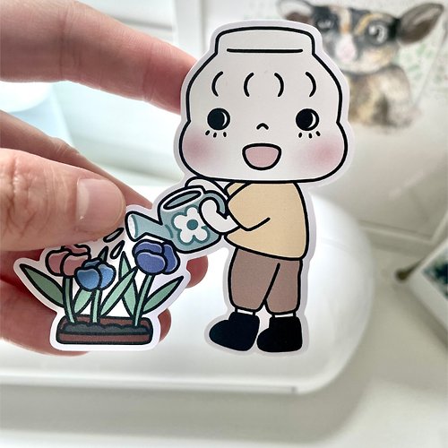 adorablemadeth Di-cut sticker (Latte collection : watering)
