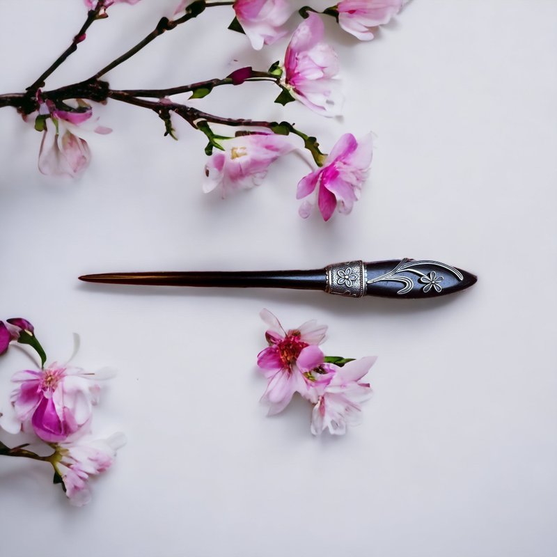 麒鹿珠寶x無畏。智堂/人生八雅系列商品-花/髮簪君子蘭/檀木 - 髮圈/髮夾 - 銀 