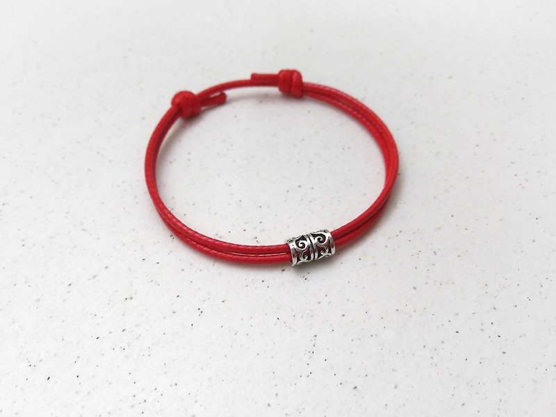 Wax line bracelet s925 sterling silver Thai Silver double circle auspicious cloud totem Wax rope thick rope - Bracelets - Other Materials Red