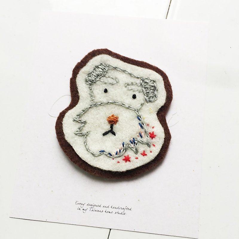 Cha mimi. Hand embroidery Love embroidery! - Pin x Schnauzer Wangxing - Badges & Pins - Cotton & Hemp Gray