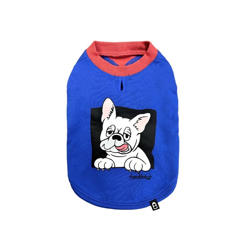 FRENCHIE DOG TANK -BLU×CREAM - Clothing & Accessories - Cotton & Hemp Blue