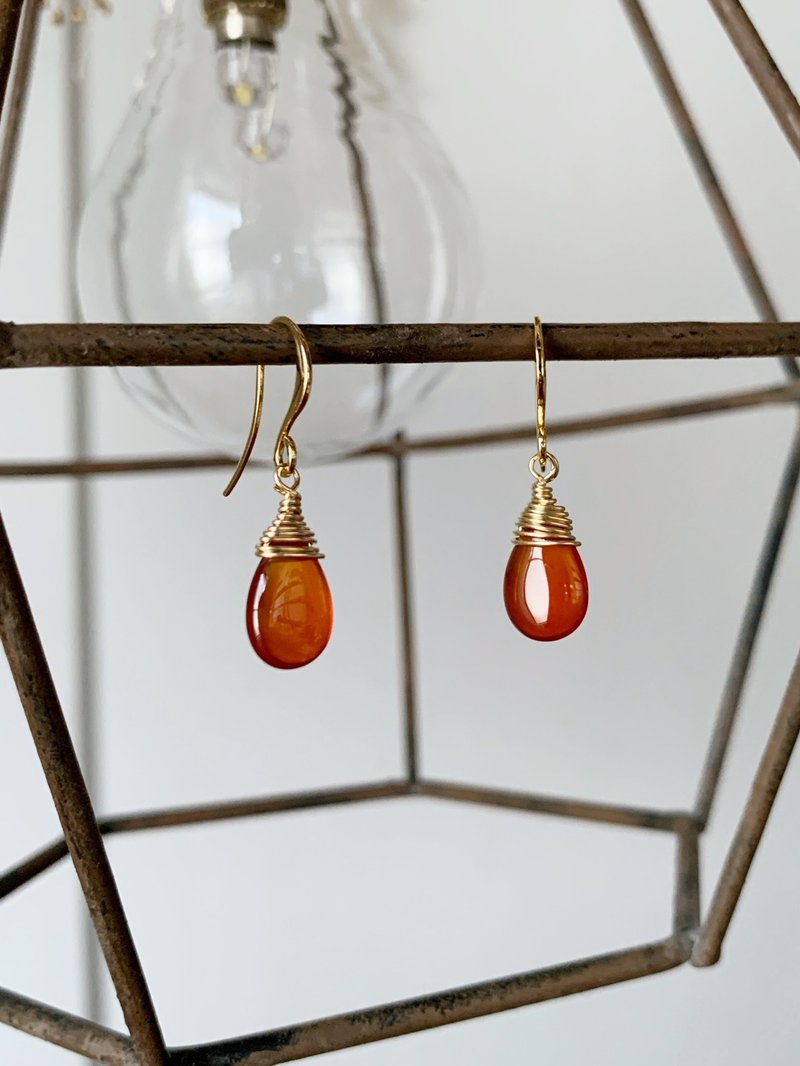 [July birthstone] Carnelian Clip-On that give you the courage to take a step forward (unisex) - ต่างหู - เครื่องประดับพลอย สีส้ม