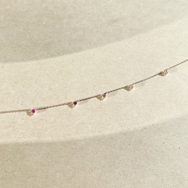 Tiny five small three-claw pink Gemstone choker - สร้อยคอ - เครื่องเพชรพลอย 