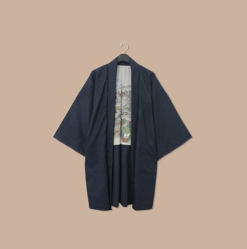 Back to Green-Japanese men's haori mountain forest secret realm/vintage kimono - เสื้อโค้ทผู้ชาย - ผ้าไหม 