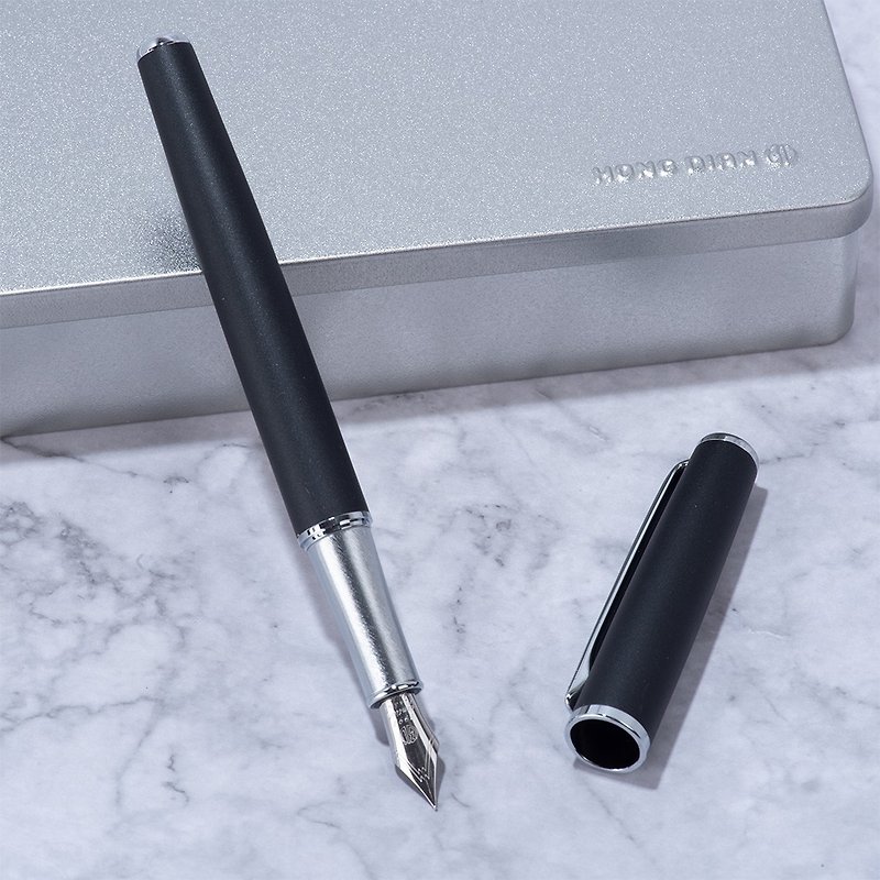 [Customized Gift] Hongdian Fountain Pen 523 Sky Black/Customized Text/Ray Engraving - Fountain Pens - Copper & Brass 