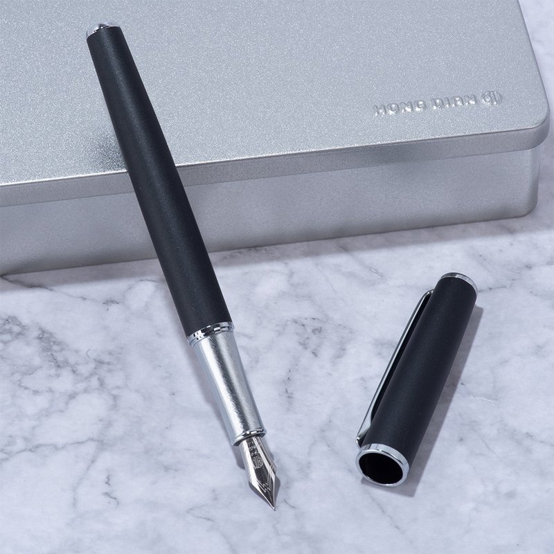 [Customized Gift] Hongdian Fountain Pen 523 Sky Black/Customized Text/Ray Engraving - ปากกาหมึกซึม - ทองแดงทองเหลือง 