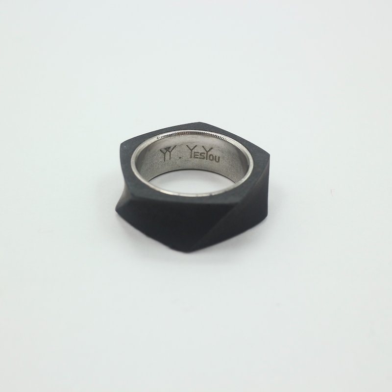 【Impression】 twist shape black cement stainless steel simple ring (non-surface color) - General Rings - Cement Black