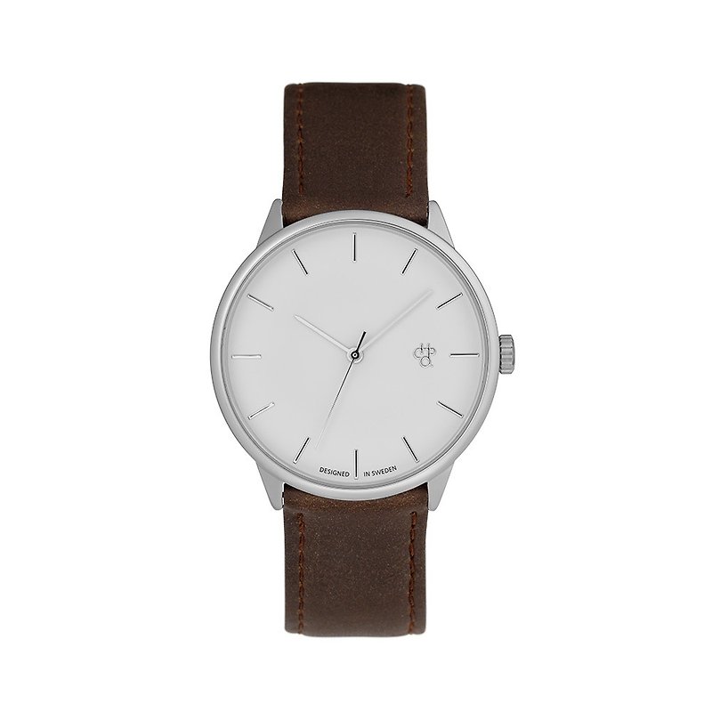 Khorshid series silver white dial brown leather watch - นาฬิกาผู้ชาย - หนังเทียม สีนำ้ตาล