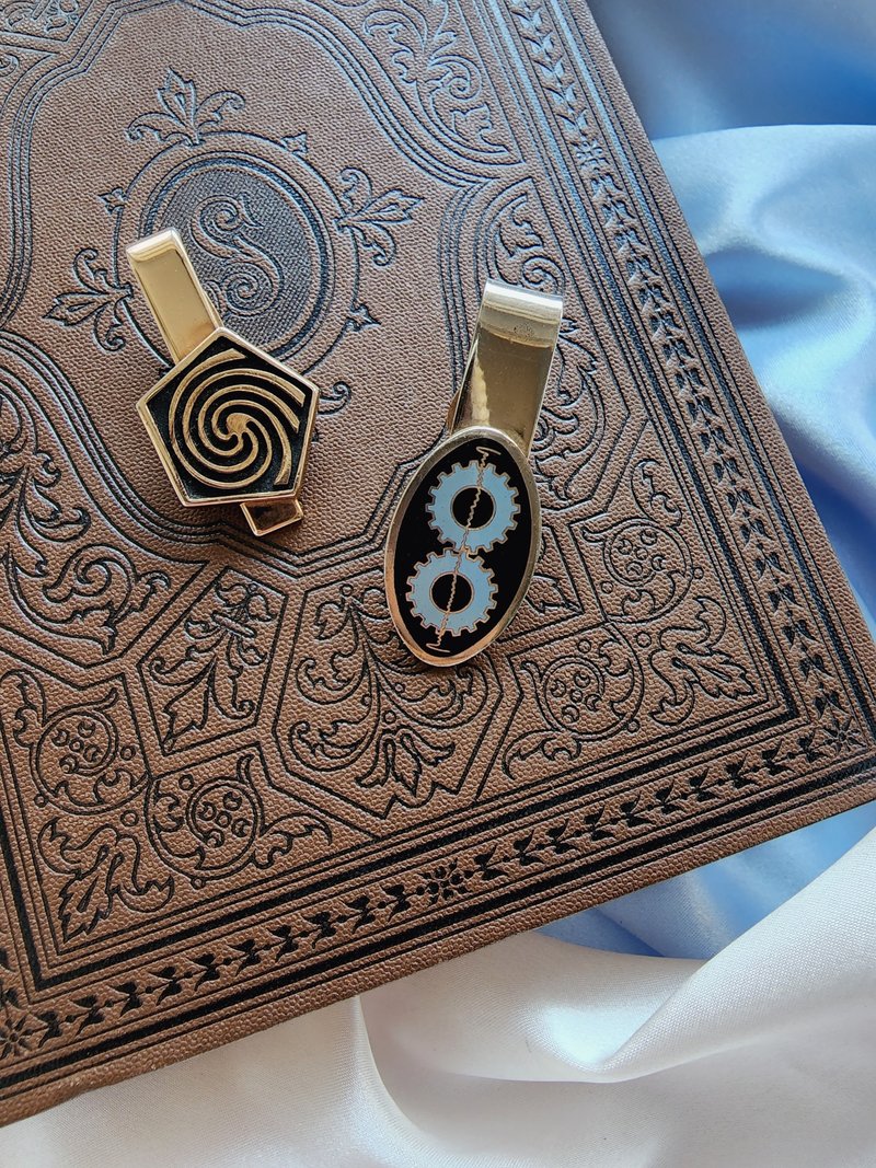 American Western Antique Jewelry / Hickok Geometric Spiral Gear Vintage Short Tie Clip / Men's Jewelry - ネクタイ・ネクタイピン - 金属 